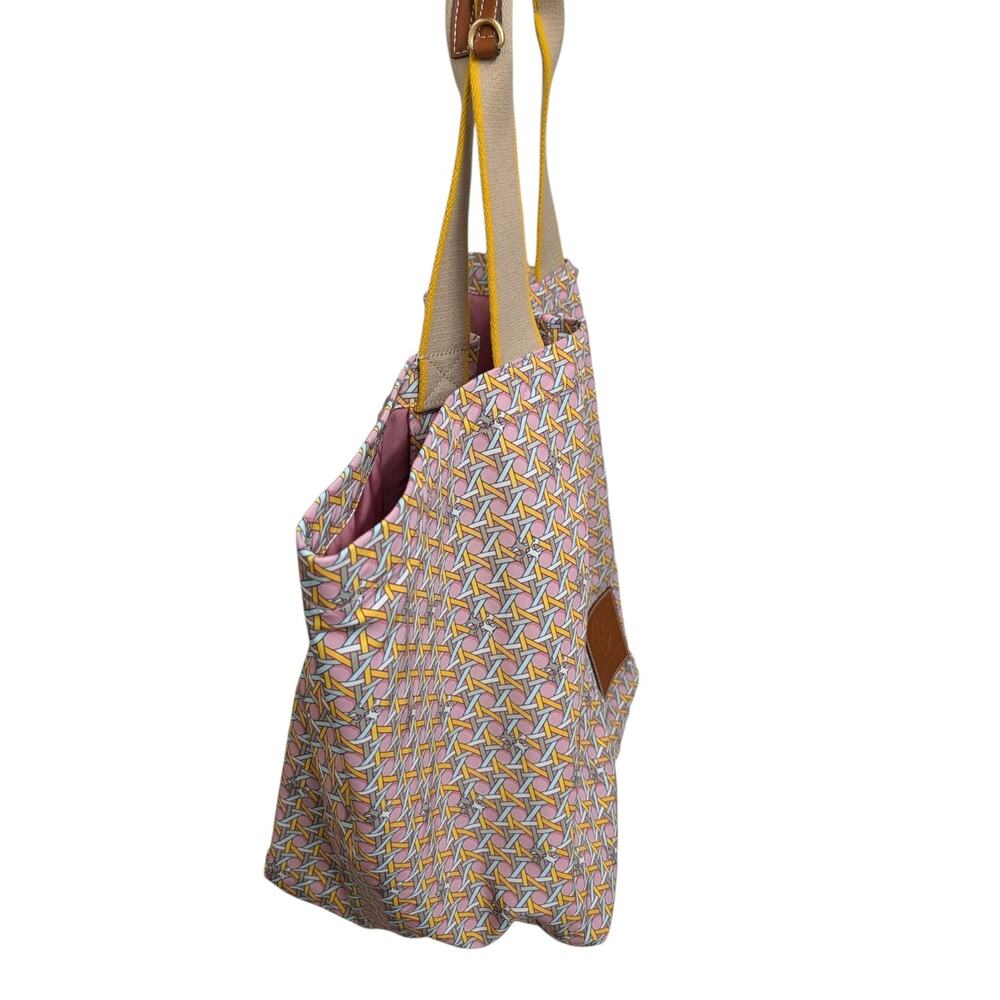 Tory Burch Printed Nylon Tote Rose Basketweave Geometric Bag - Picture 3 of 10